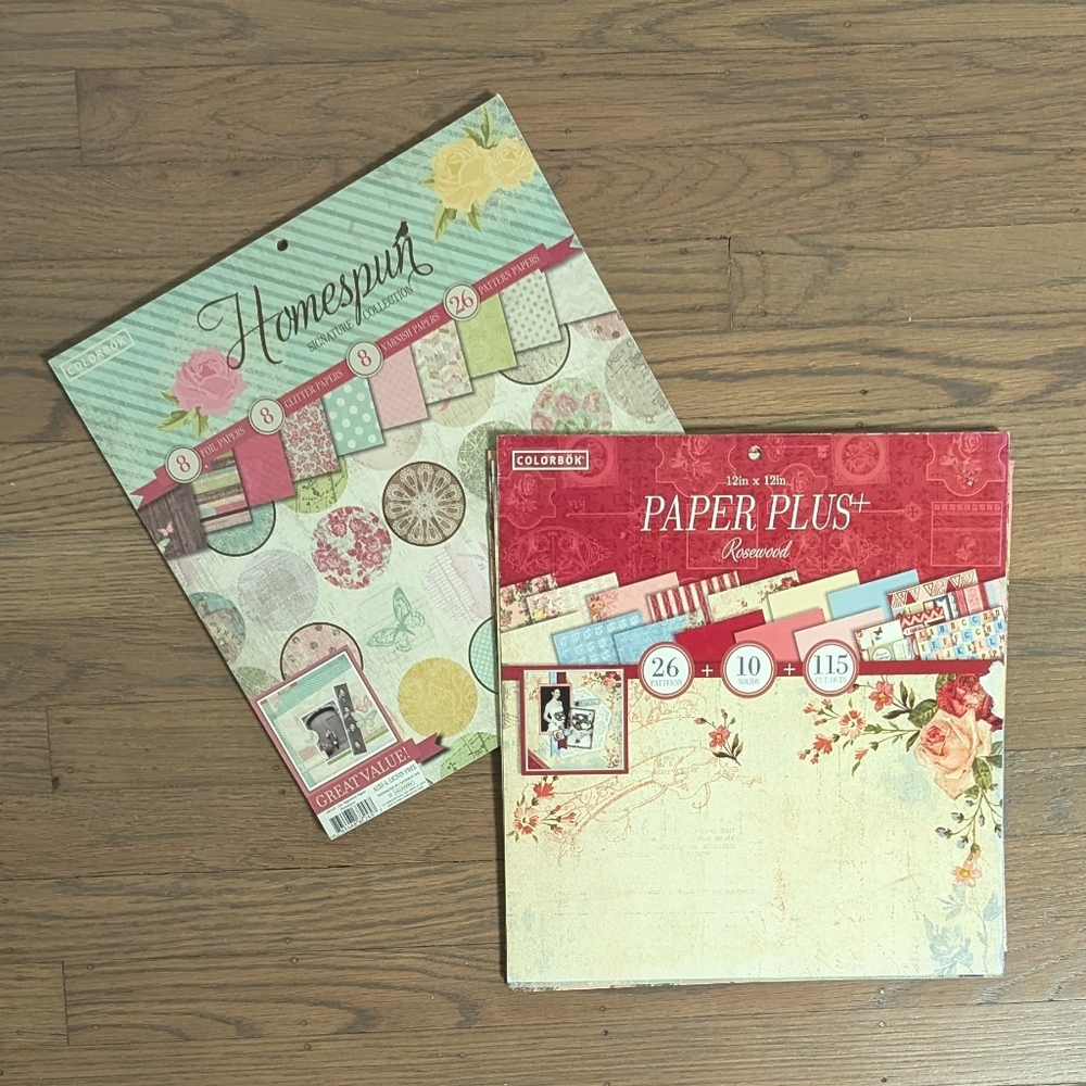 2 Colorbok Scrapbook Paper Pads, 12x12, Rosewood & Homespun
